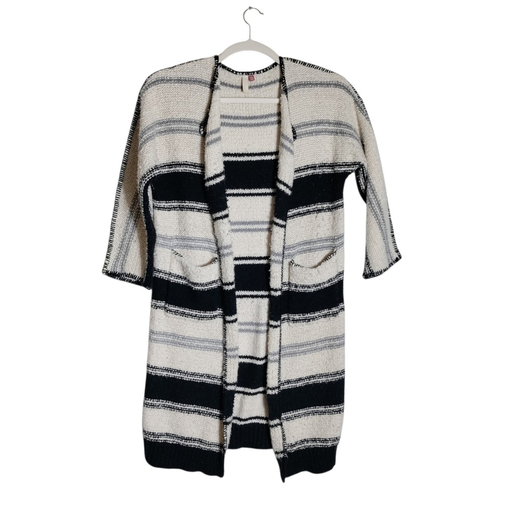 Pilcro and‎ the Letterpress Striped Longline Cardigan Sweater Black Cream OS
